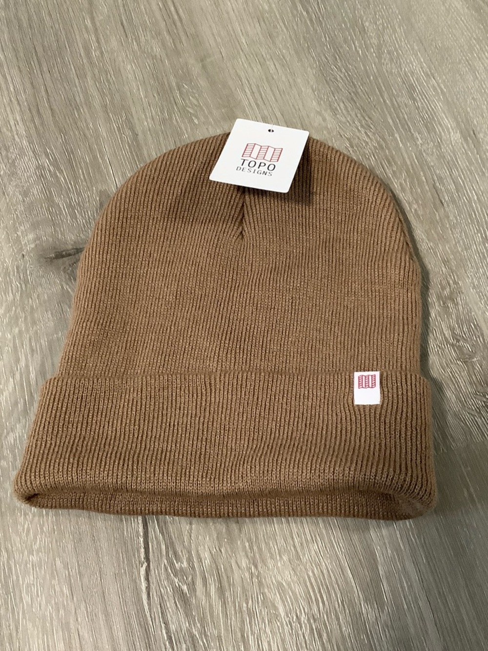 Topo designs wool blend oatmeal colored knit beanie hat